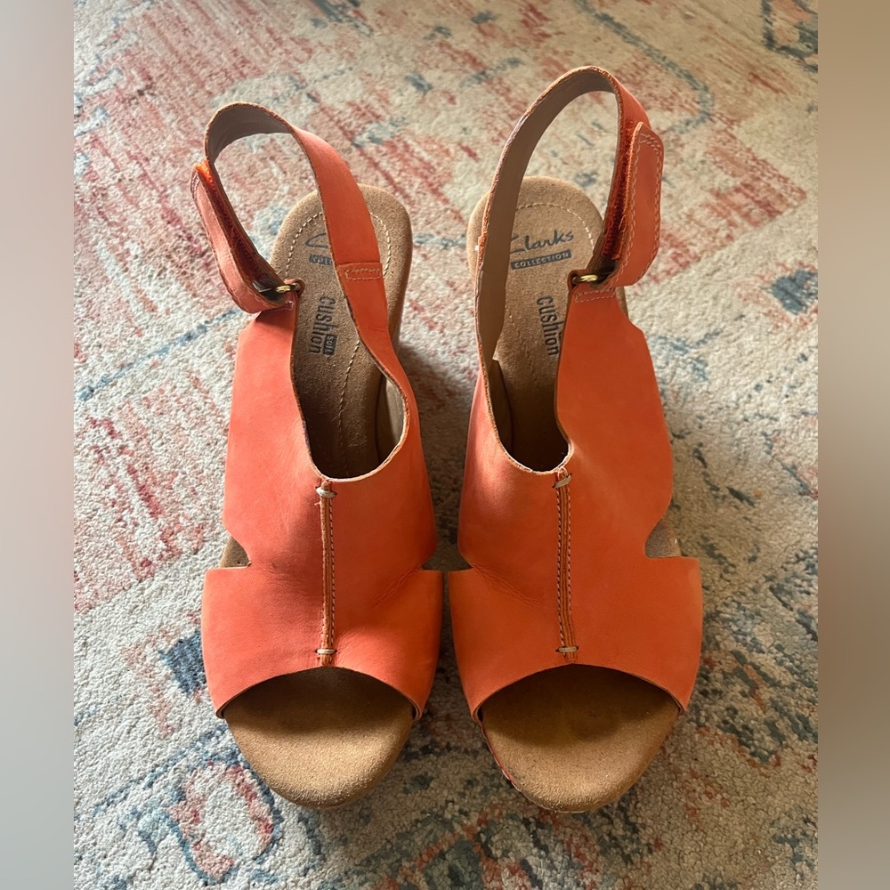 Clark’s collection coral cork wedges